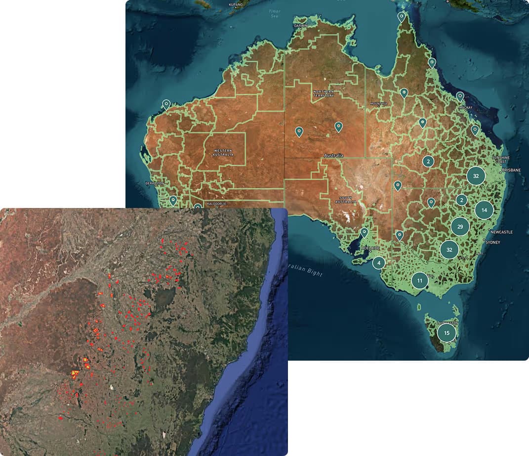 Agtuary geospatial mapping platform - Map of Australia with land zones and property data