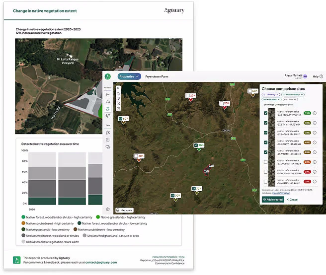Deforestation report page beside a map of rural comparison sites